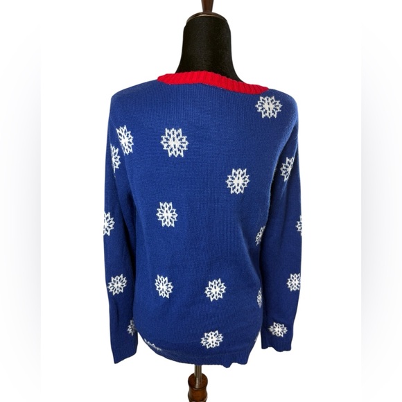 Joyland Blue Christmas Sweater Santa Riding Dinosaur Ugly Christmas Sweater - Picture 3 of 8